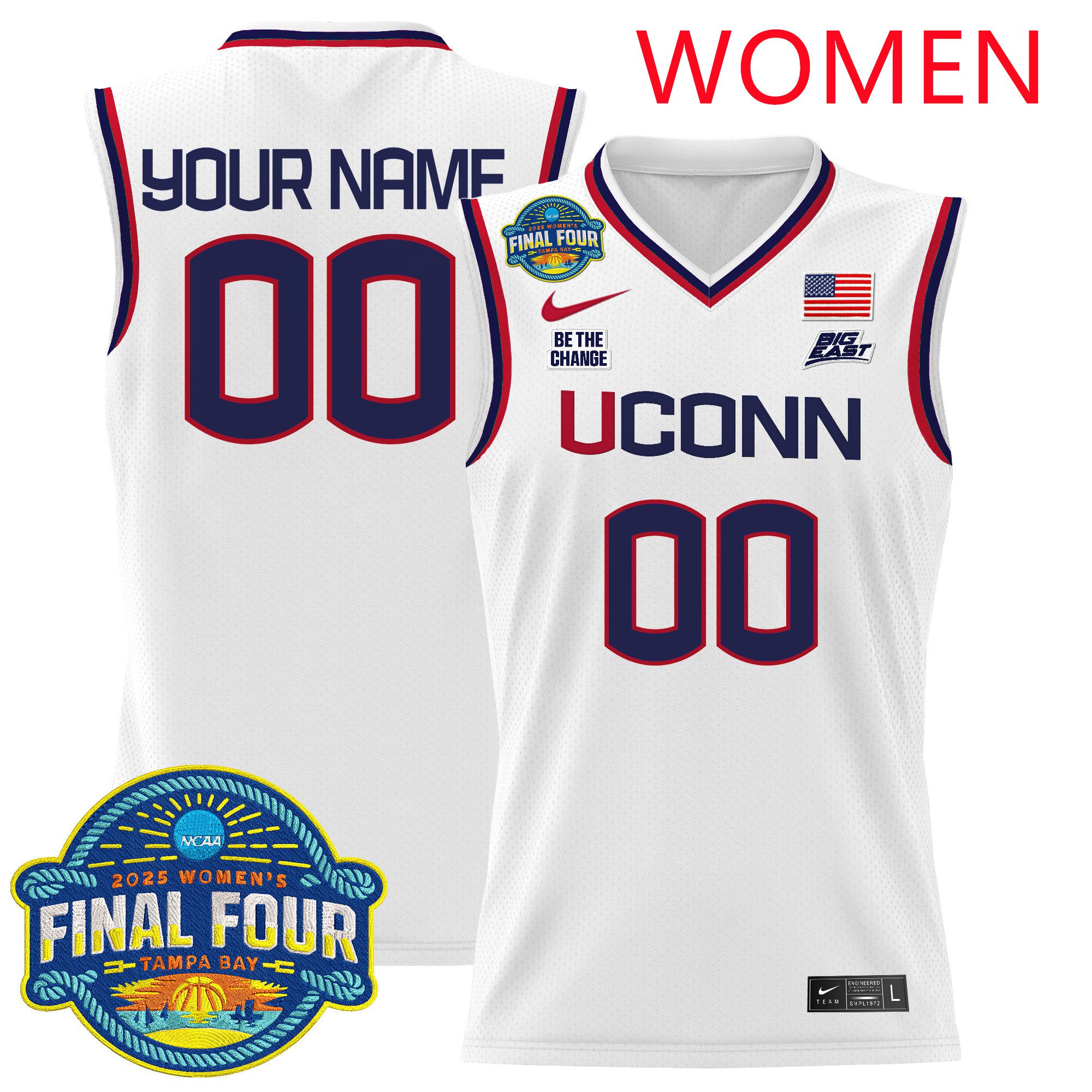 Women UConn Huskies White Nike 2025 Big Eat Final Four Patch Lightweight Basketball Custom NCAA Jersey->customized mlb jersey->Custom Jersey